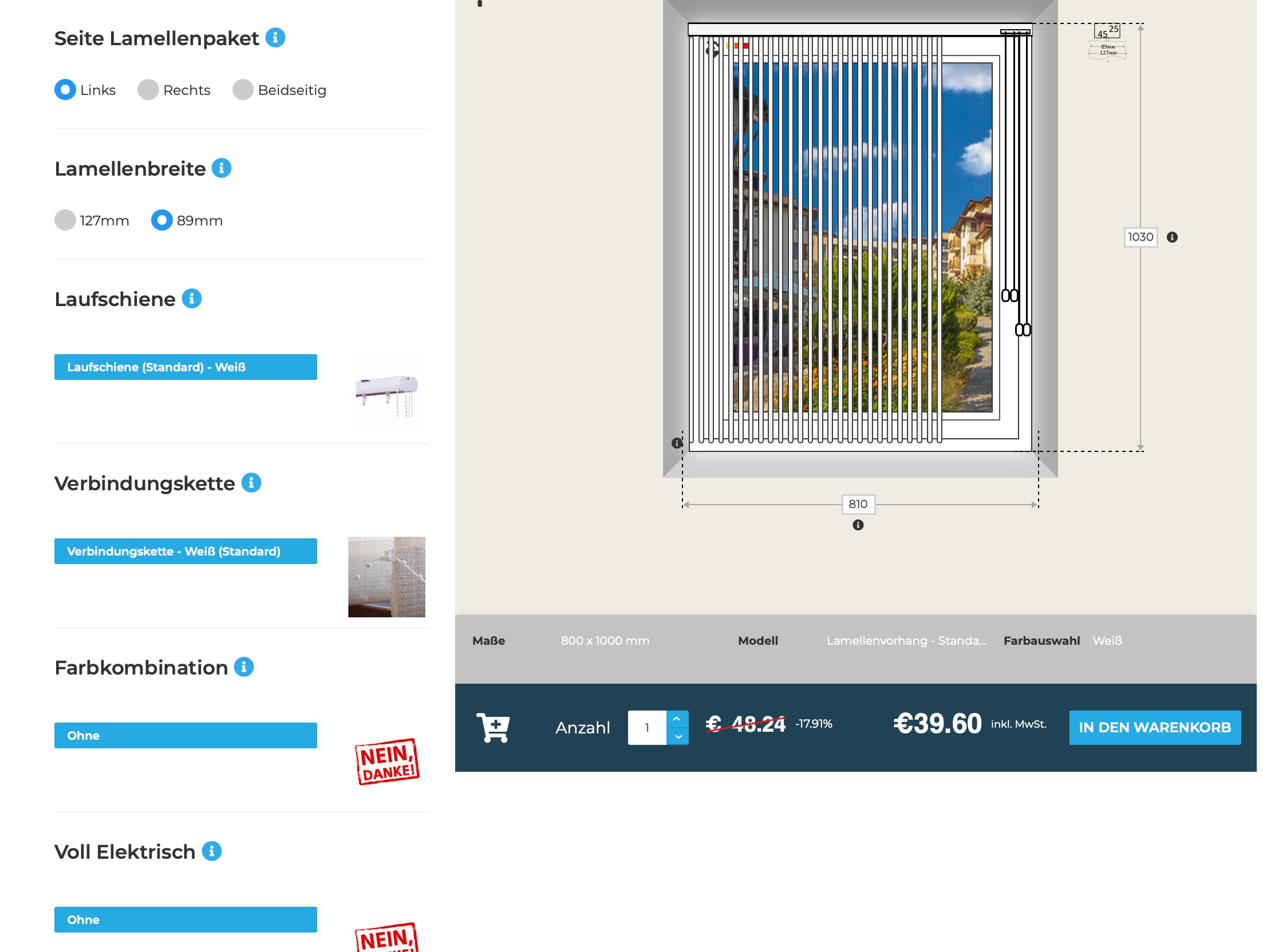 Innensonnenschutz online Konfigurator Accessories